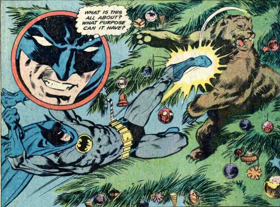 Batman Kicking A Bear In A Christmas Tree